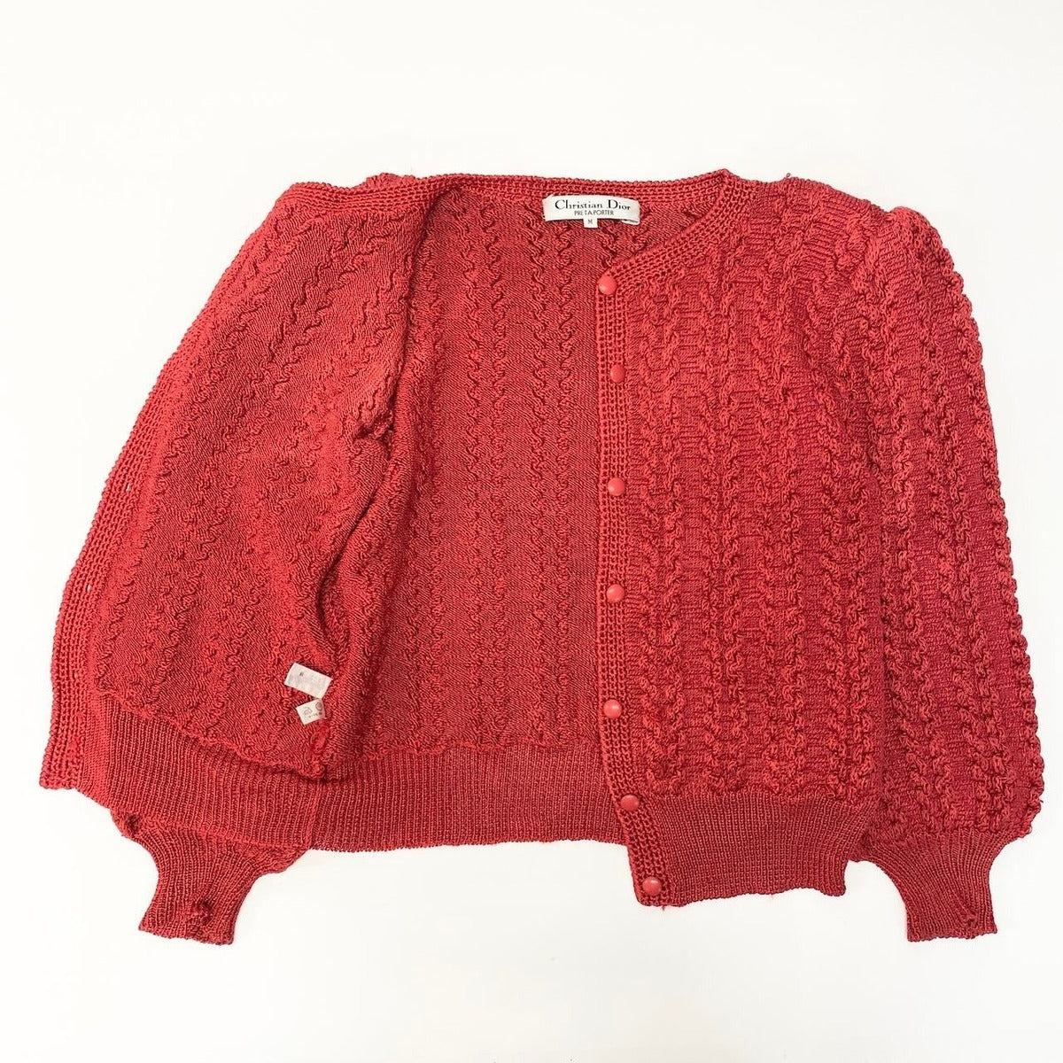 Dior Long Sleeve Booker Digan Puff Balloon M Red Cotton — view 4