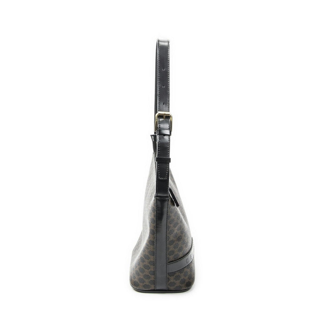 Celine Zip Shoulder Hobo Black Brown Macadam Canvas — view 4