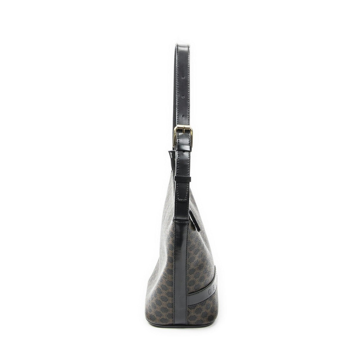 Celine Zip Shoulder Hobo Black Brown Macadam Canvas — view 4