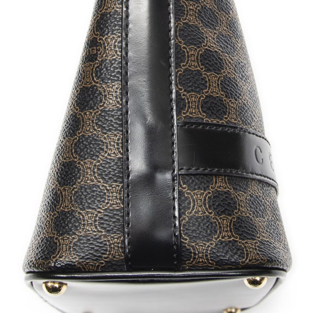 Celine Zip Shoulder Hobo Black Brown Macadam Canvas — view 8