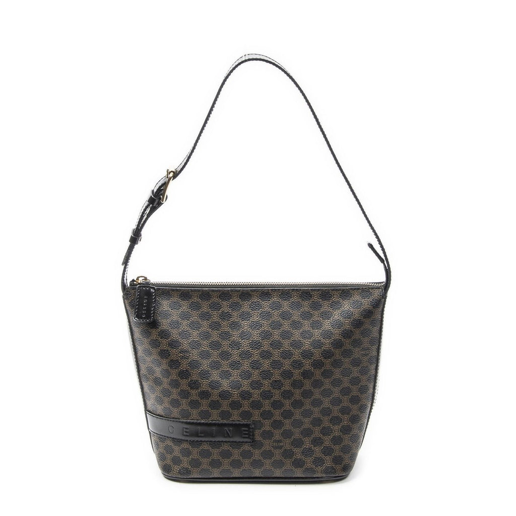 Celine Zip Shoulder Hobo Black Brown Macadam Canvas