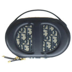 Dior CD Oval Black Camera Bag Navy Beige Leather Canvas