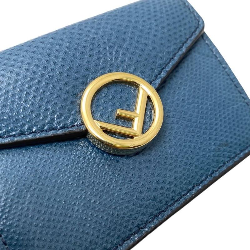 Fendi Trifold Compact Wallet 8 Blue Gold Hardware — view 7