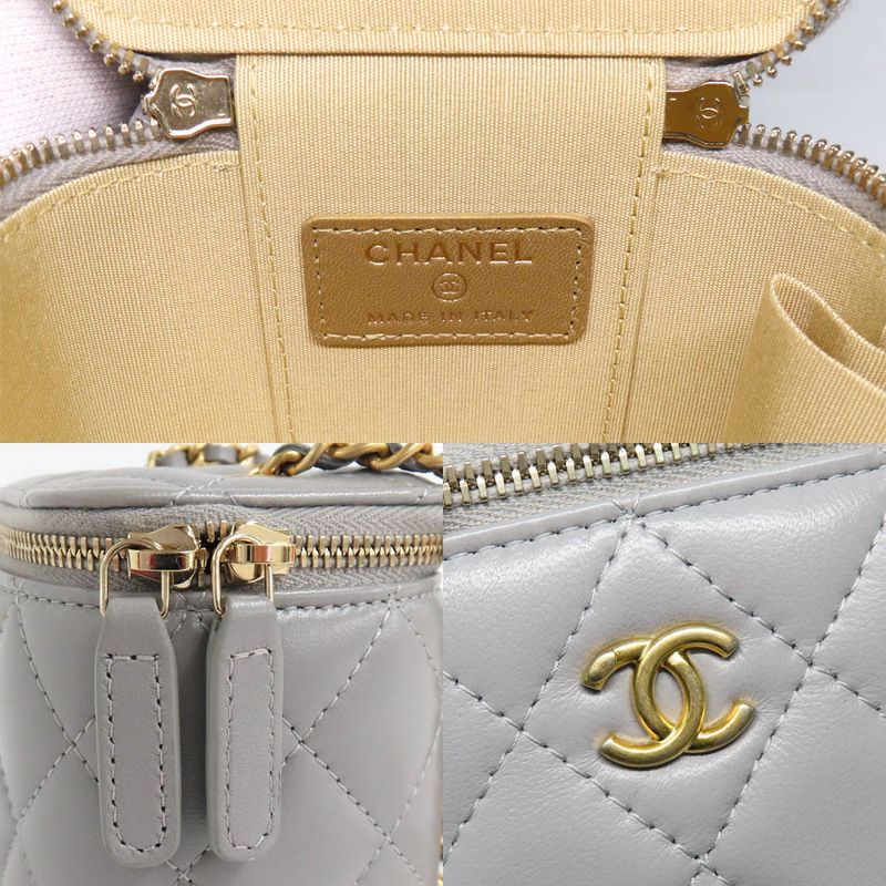 Chanel Small Vanity Case Ap1447 Lambskin Gray Gdhardware Chain — view 9