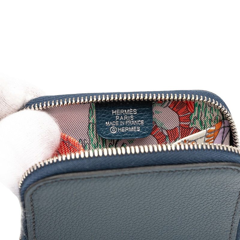 Hermes Azap Silk Quinn Compact Navy Silver Hardware Evercolor — view 5