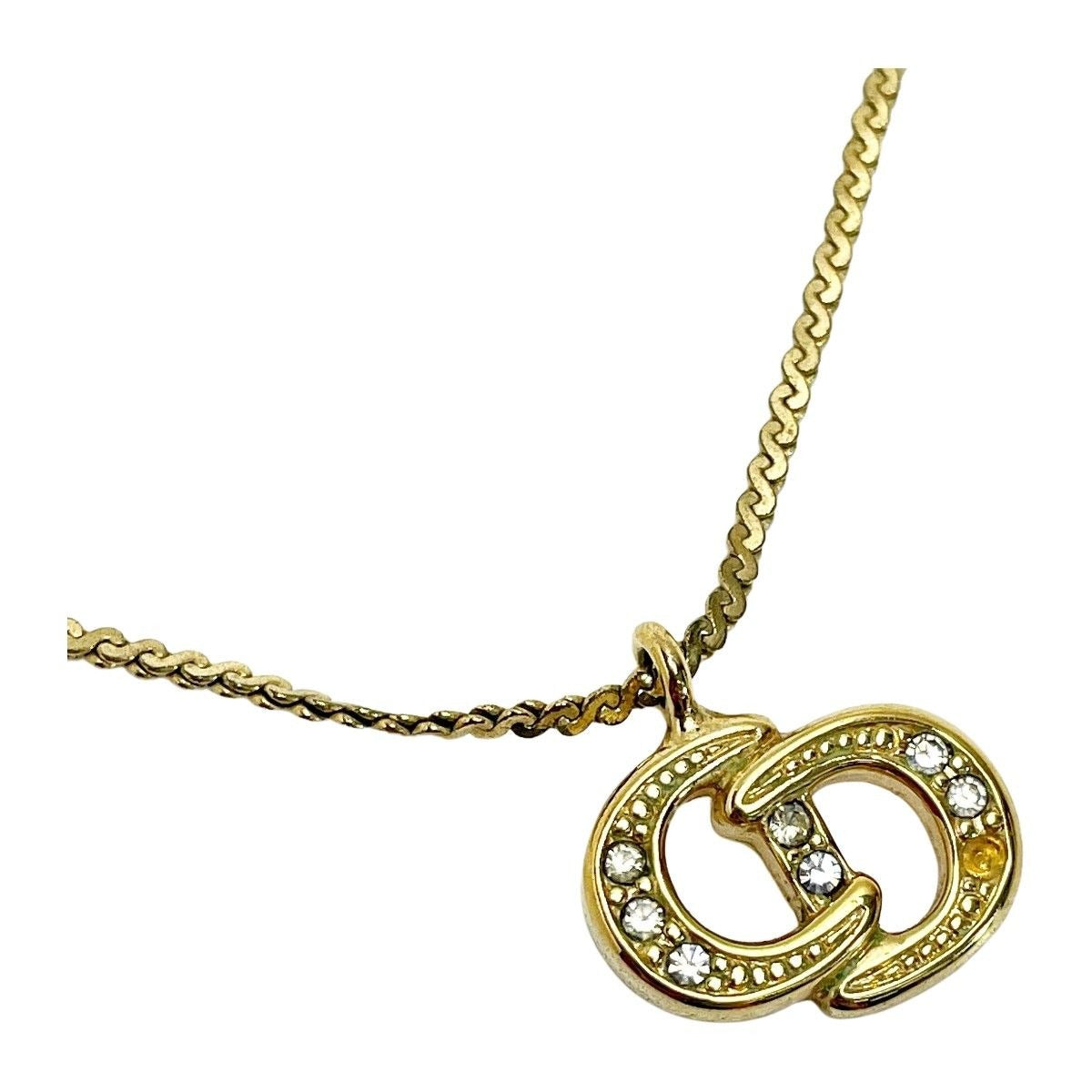 Christian Dior CD Logo Necklace Gold Rhinestone GP Accessories — view 2