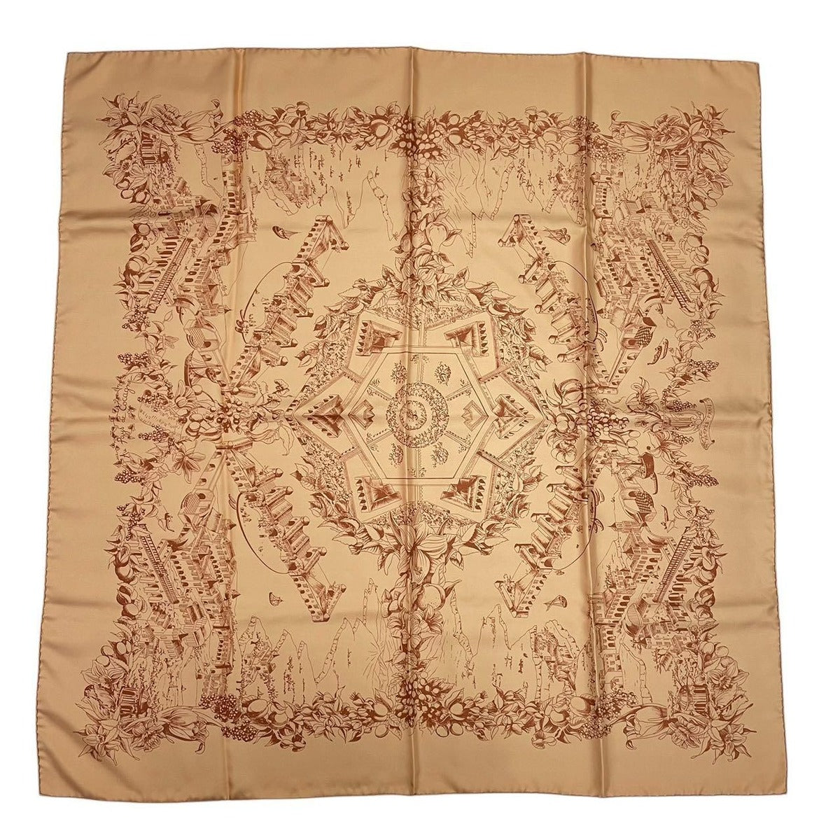 Hermes Scarf Carre 90 Silk Au Pays de Cocagne in Paradise Brown — view 2