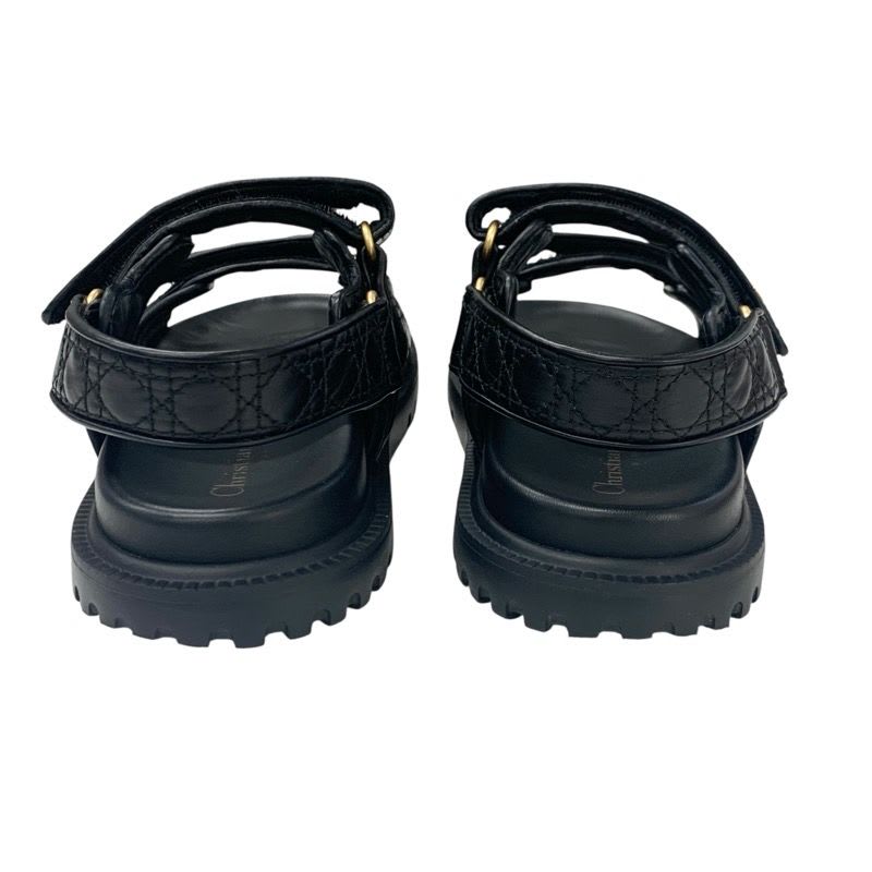 Christian Dioract Sandals Shoes Calfskin Black Gold Logo Cannage Quilted Sports — view 5