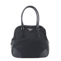 Prada Tessuto Nylon Triangle Logo Leather Handbag Tote Black