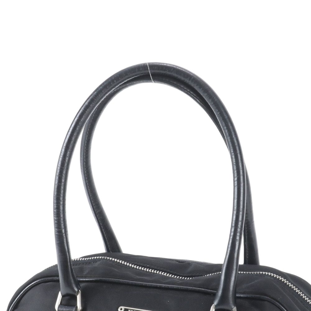 Prada Tessuto Nylon Triangle Logo Leather Handbag Tote Black — view 2
