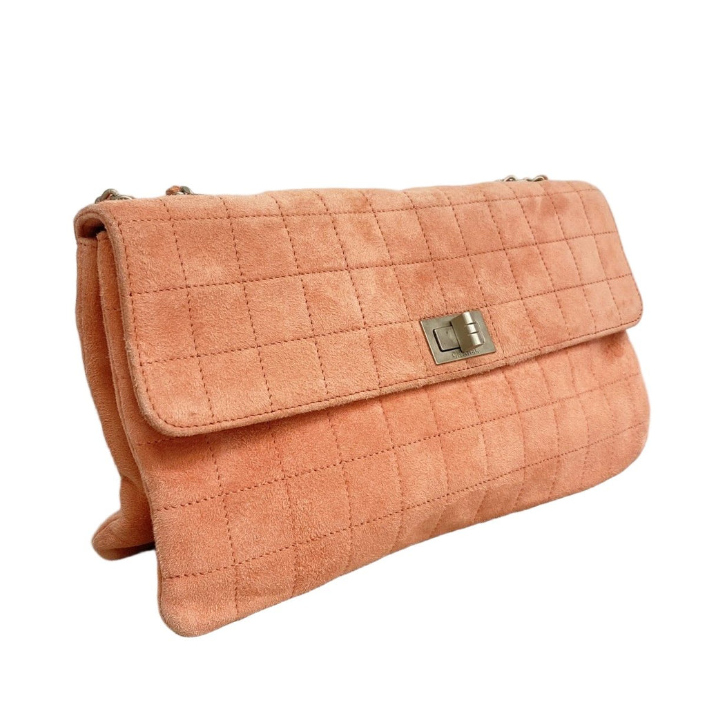 Chanel Shoulder Bag Chocolate Suede Pink Silver — view 2