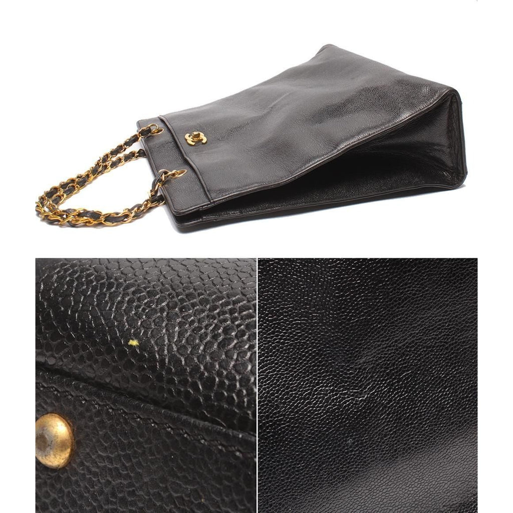 Chanel Chain Tote Gold No 5 Caviar Leather CC Logo — view 7