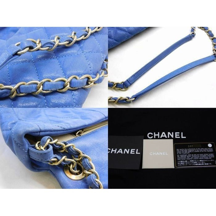 Chanel Shoulder Bag Leather Blue Quilted — view 5