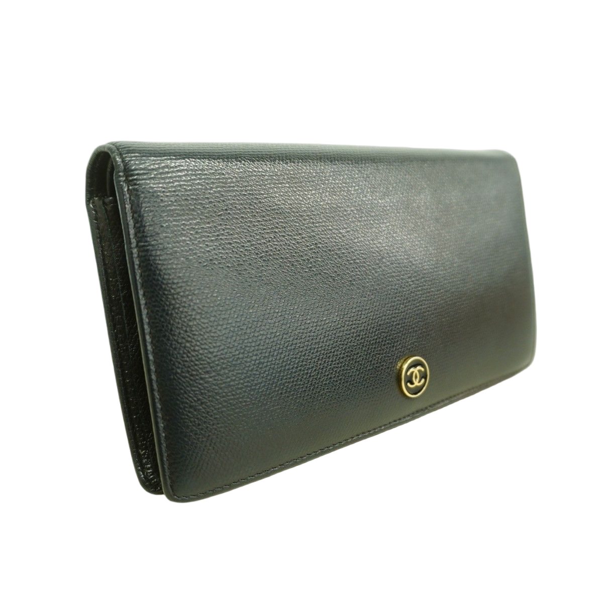 Chanel Wallet Coco Button Leather Black Champagne Gold — view 2