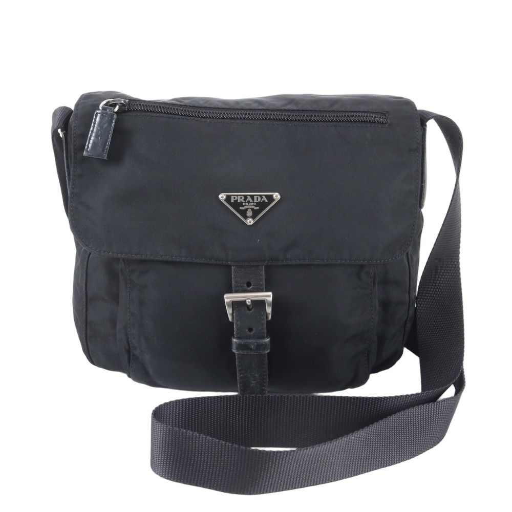 Prada Tessuto Nylon Triangle Logo Shoulder Bag Crossbody Messenger Black