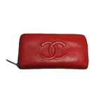 Chanel Caviar Leather CC Logo Zip Around Wallet