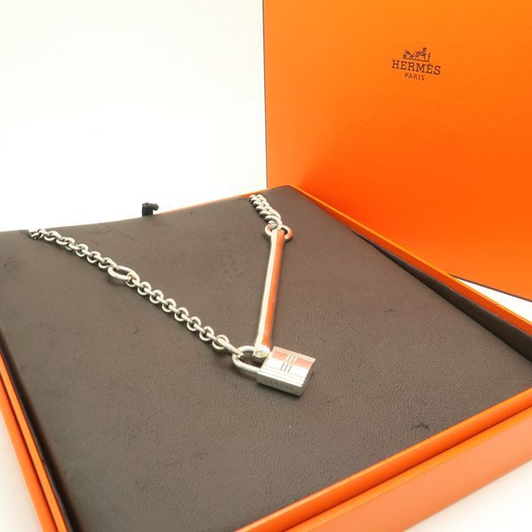 Hermes Cadena SV Necklace AG 925 Vintage Silver Box Padlock Bar — view 3