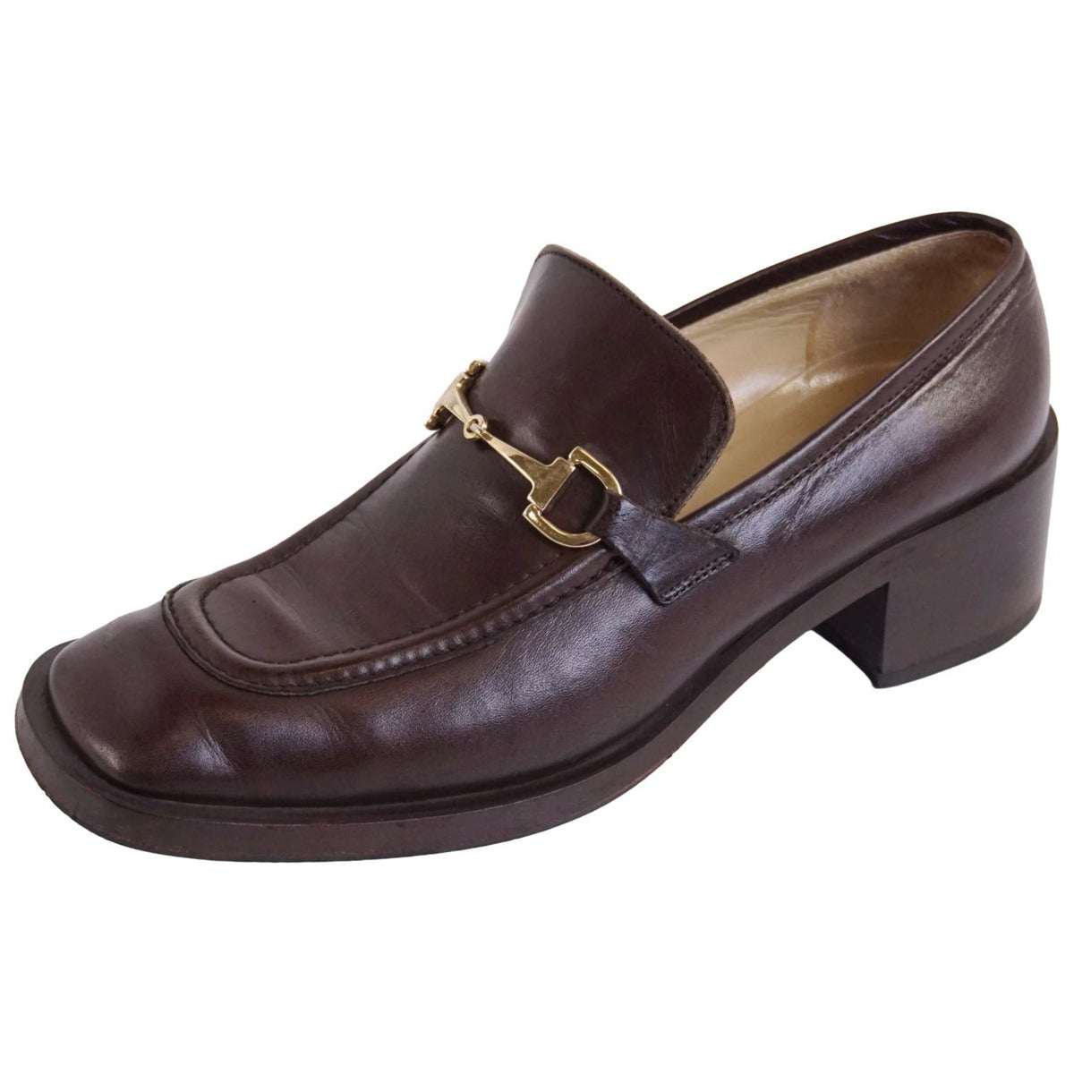 Gucci Vintage Loafers Moccasins Heel Horsebit Gold