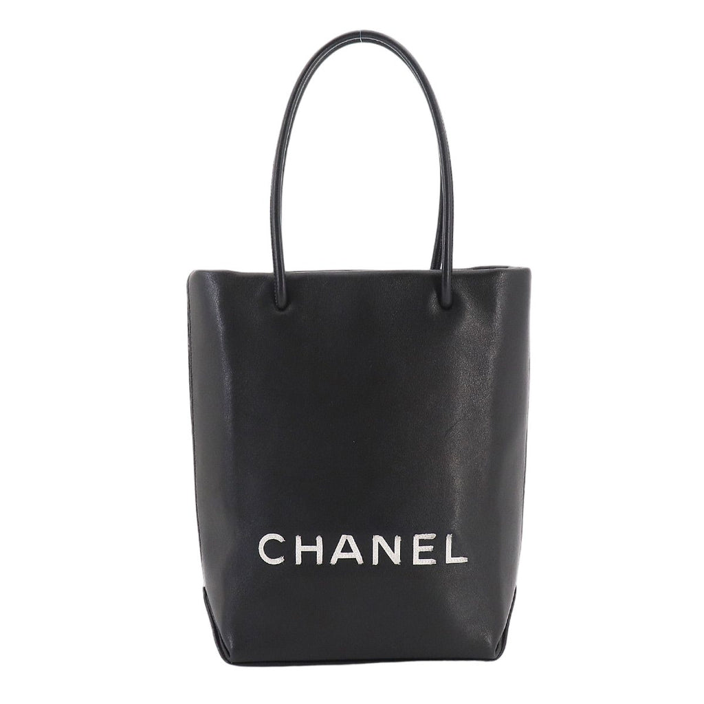 Chanel Essential Tote Leather Black White Silver