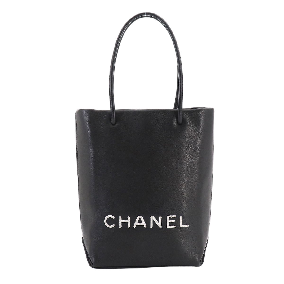 Chanel Essential Tote Leather Black White Silver