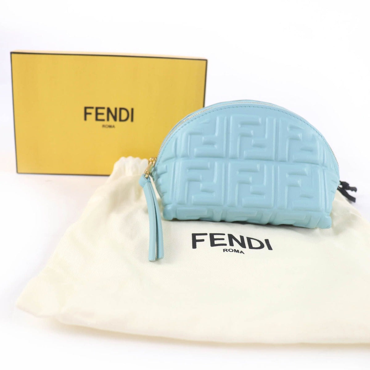 Fendi Bucket Pouch Small FF Motif Fenbos Nappa Leather Blue — view 2