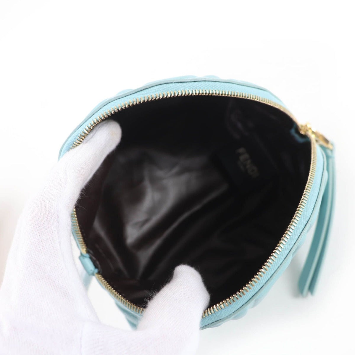 Fendi Bucket Pouch Small FF Motif Fenbos Nappa Leather Blue — view 6