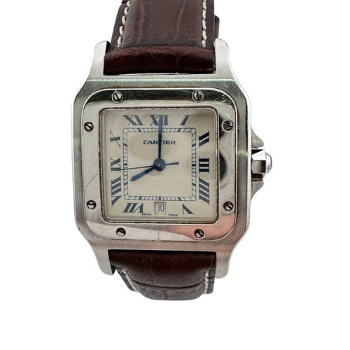 Cartier 3 Hands Date Santos Garbe Leather Watch Brown