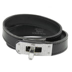 Hermes Kelly Double Tour Black Silver Swift Guilloche Bracelet