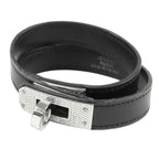 Hermes Kelly Double Tour Black Silver Swift Guilloche Bracelet — view 2
