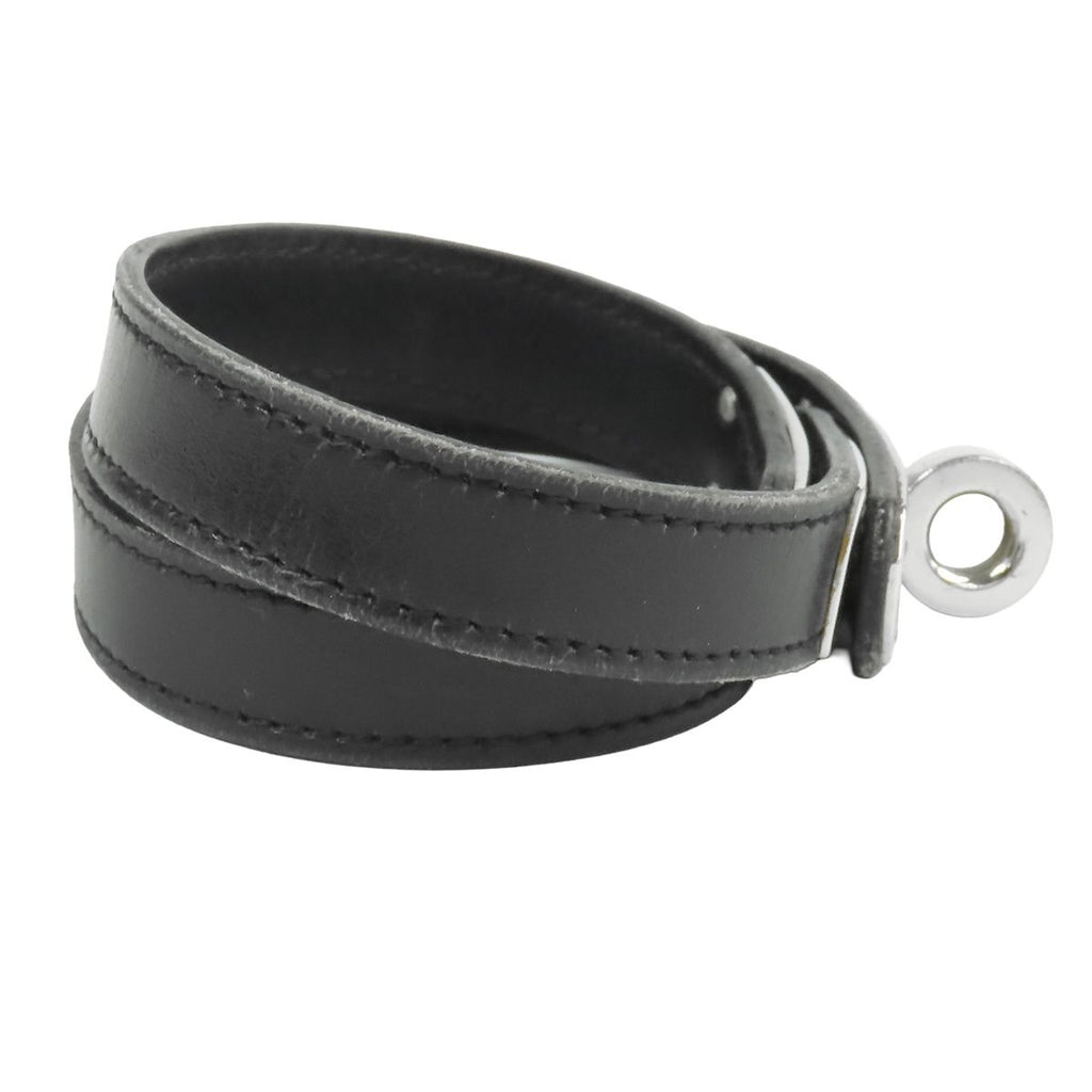 Hermes Kelly Double Tour Black Silver Swift Guilloche Bracelet — view 3