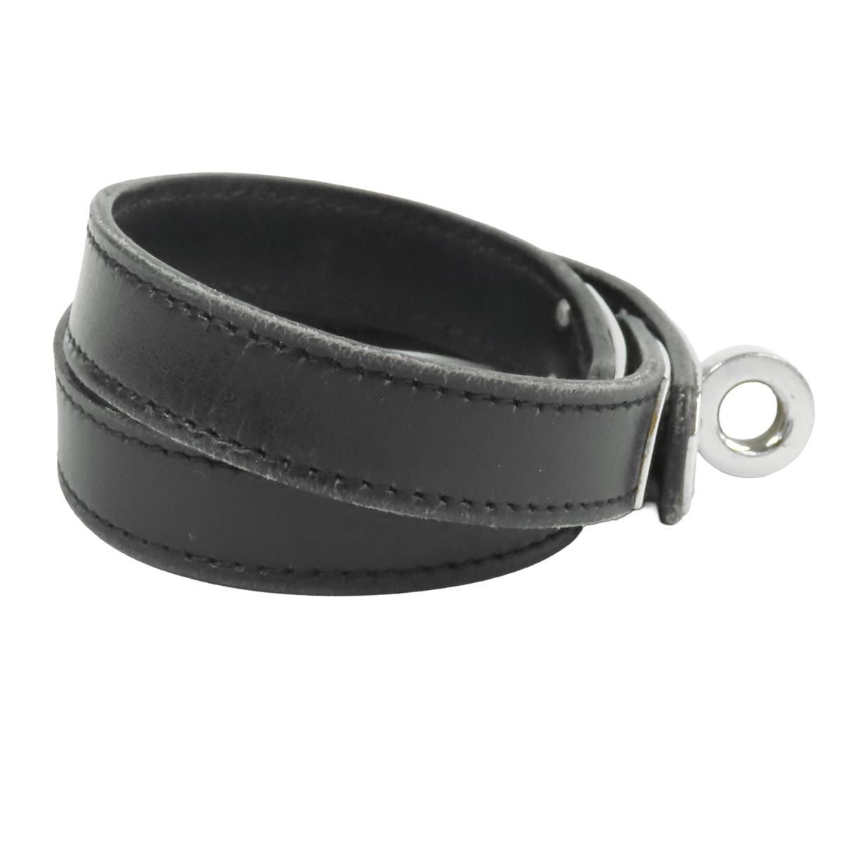 Hermes Kelly Double Tour Black Silver Swift Guilloche Bracelet — view 3