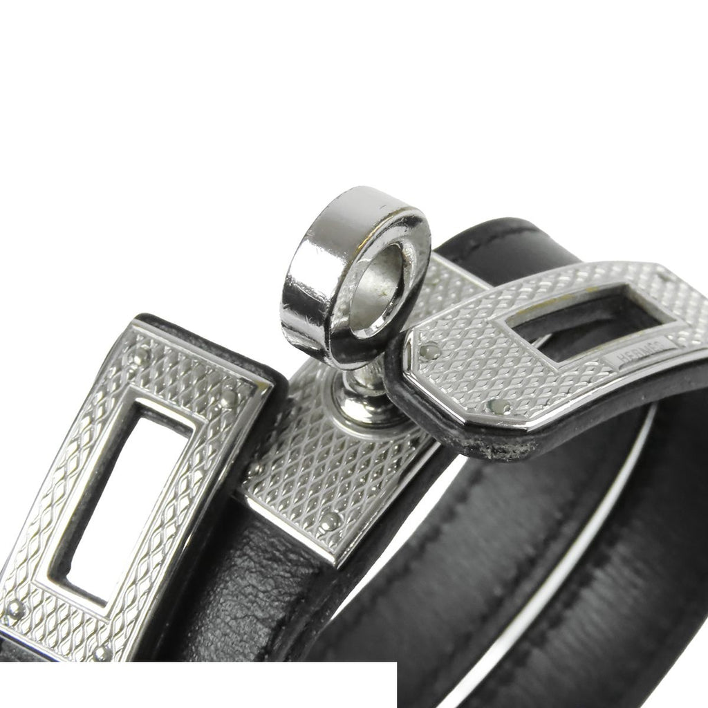 Hermes Kelly Double Tour Black Silver Swift Guilloche Bracelet — view 6