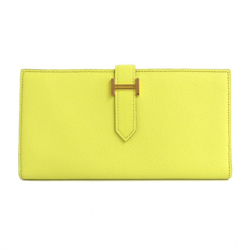 Hermes Bearn Souffle Chevre Yellow Series Pink Gold Hardware R Stamp