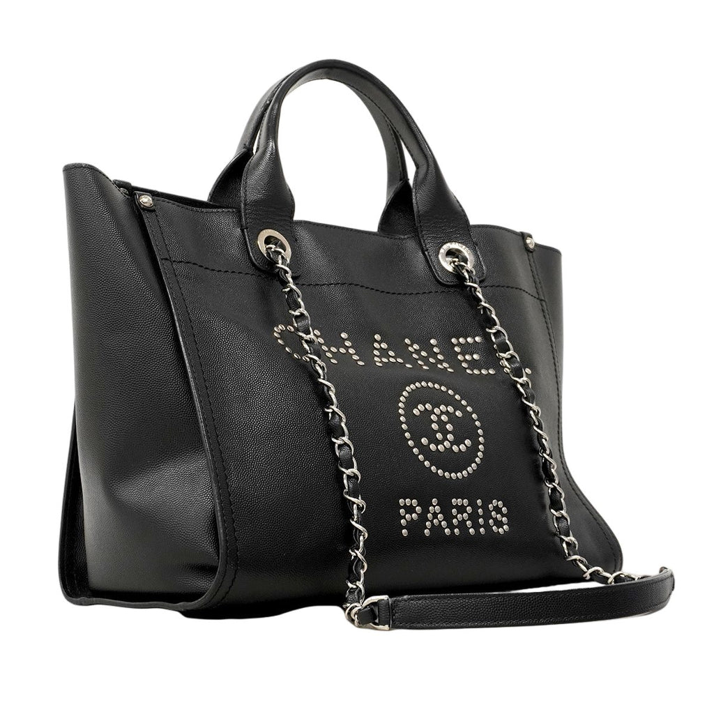 Chanel Chain Tote Deauville Caviar Leather Black Silver 2-Way — view 2
