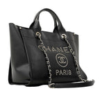 Chanel Chain Tote Deauville Caviar Leather Black Silver 2-Way — view 2