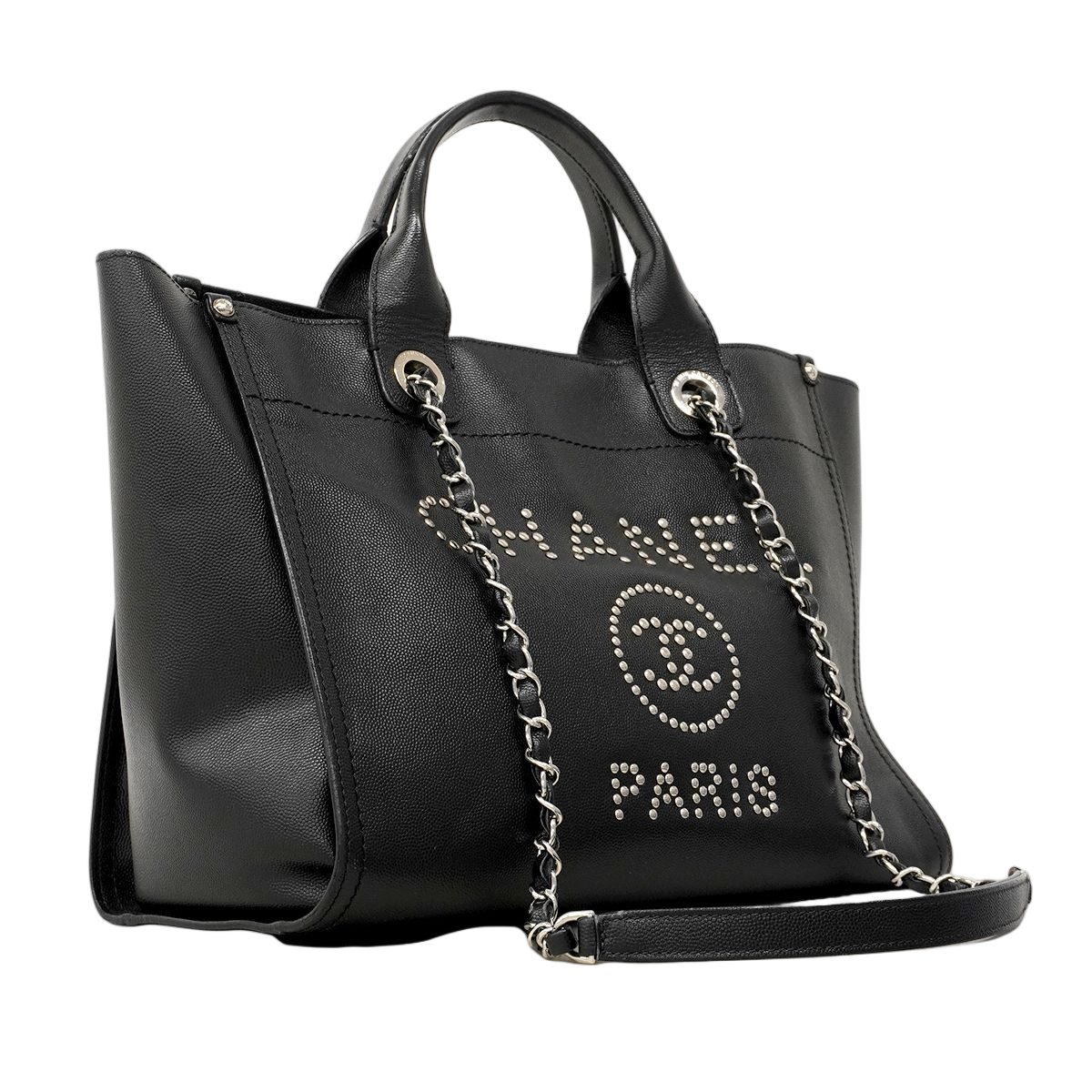 Chanel Chain Tote Deauville Caviar Leather Black Silver 2-Way — view 2