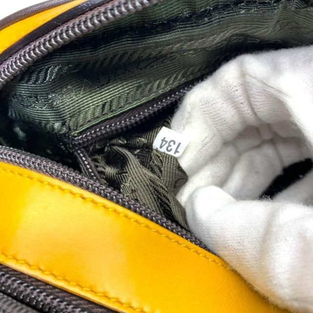 Prada Bow Sling Bag Tote Handbag Logo Leather Yellow Brown — view 8