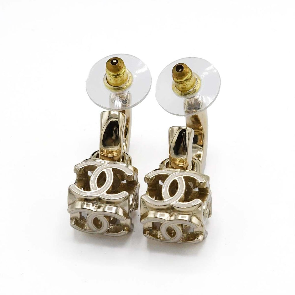 Chanel Earrings CC Logo Hoop Dice Champagne Gold