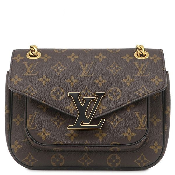 Louis Vuitton Shoulder Bag Passy Monogram Canvas Leather Gold Brown Bordeaux