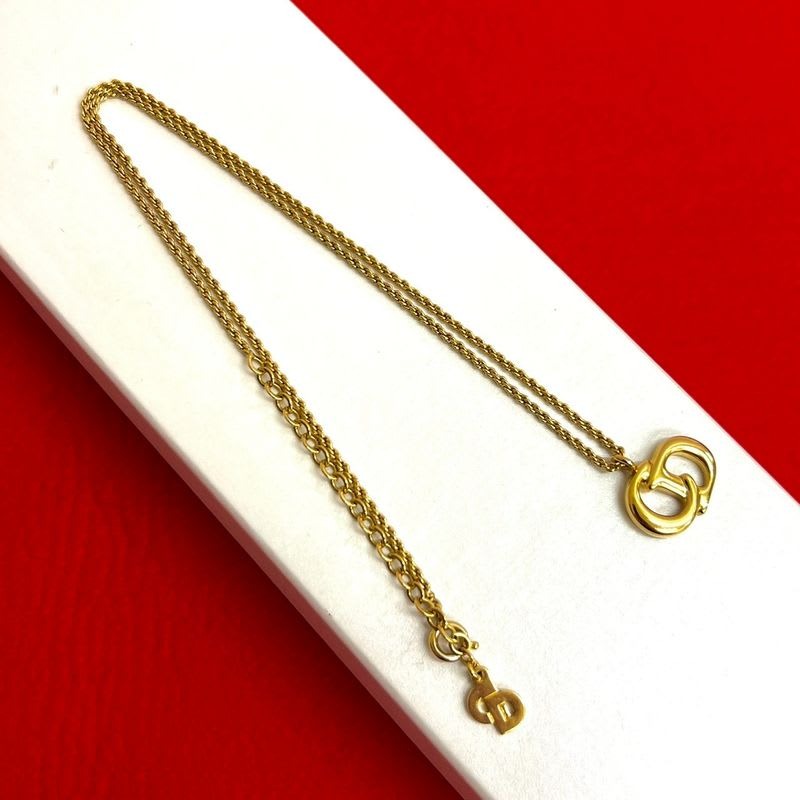 Christian Dior Vintage CD Logo GP Chain Necklace Pendant Accessory Gold 23705