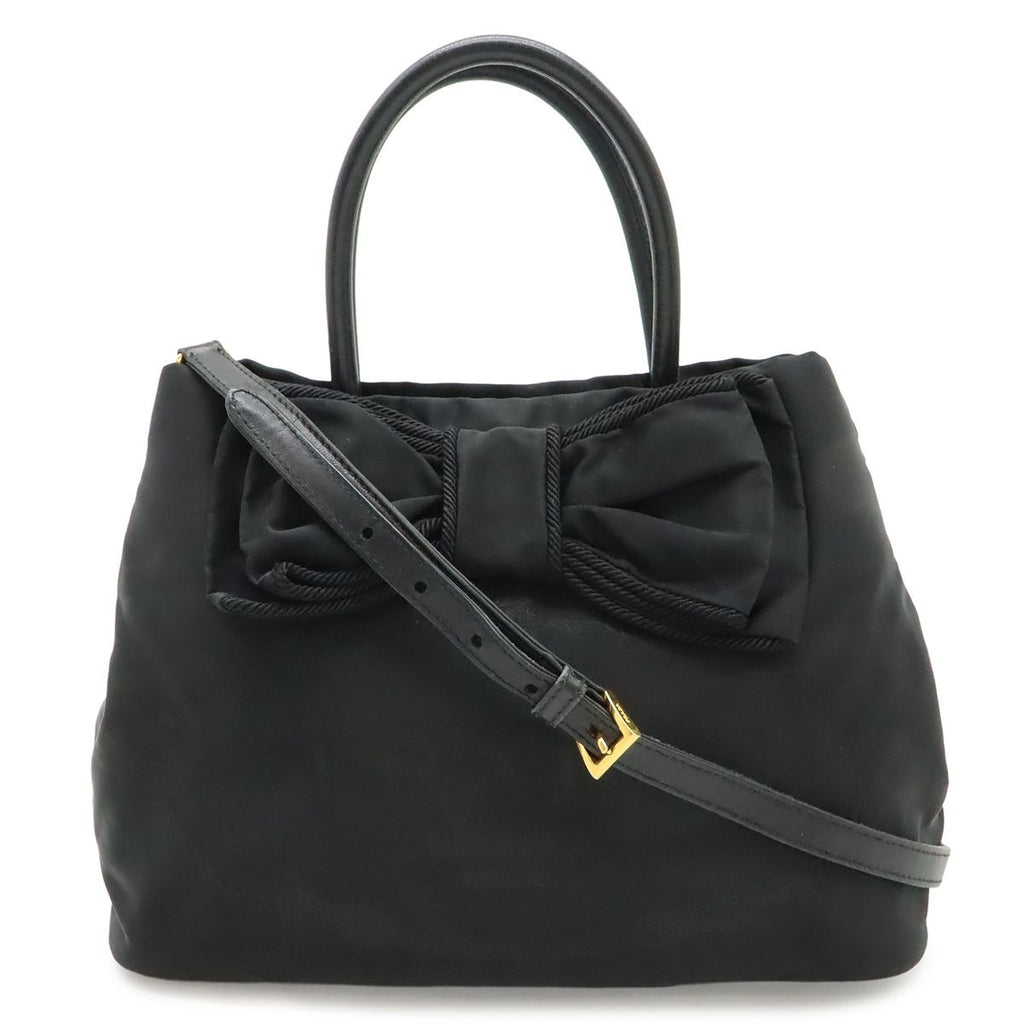 Prada Logo Jacquard Ribbon 2-Way Shoulder Bag Nylon Nero Black Gold