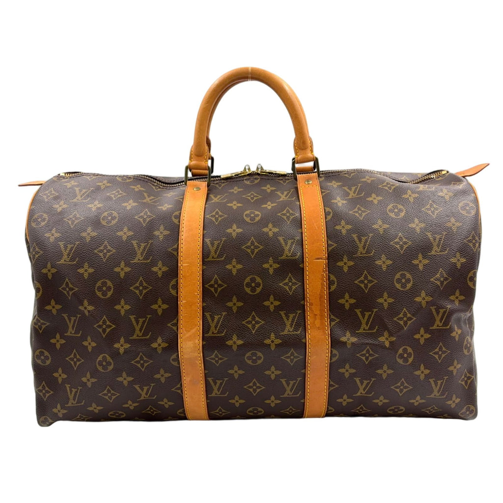 Louis Vuitton Keepall Bandouliere 50 Monogram Leather Brown Boston Bag Gold