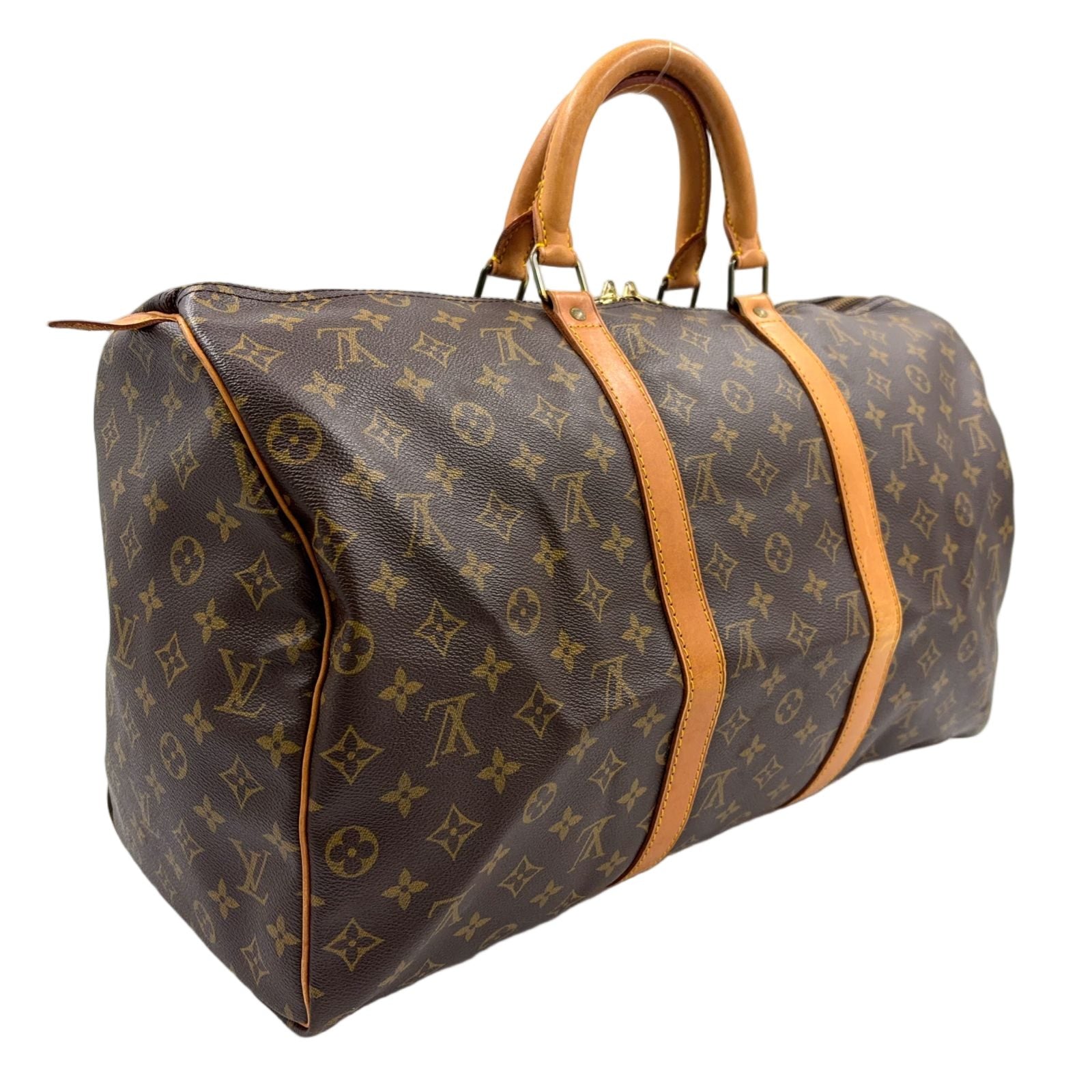 Louis Vuitton Keepall Bandouliere 50 Monogram Leather Brown Boston Bag Gold — view 2