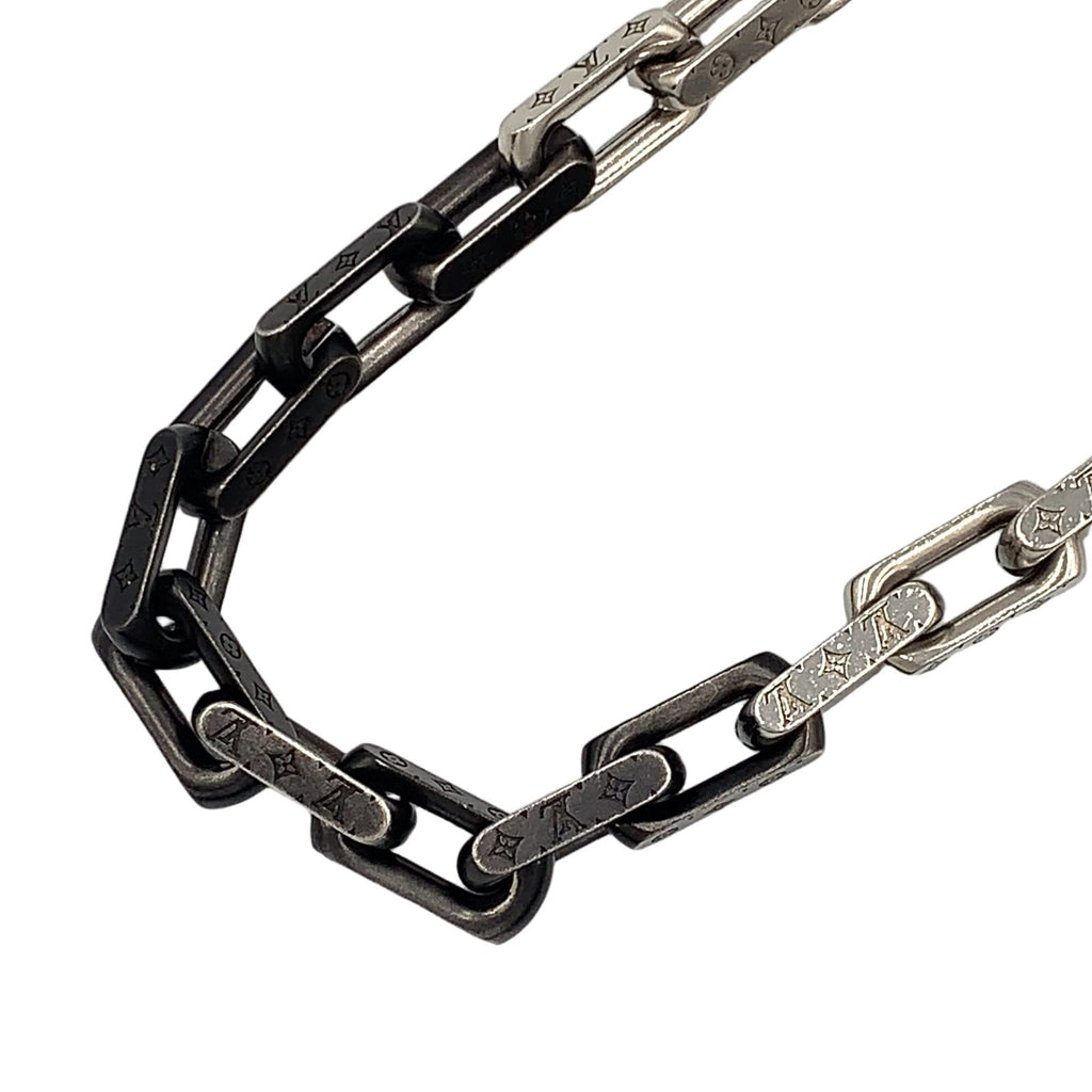 Louis Vuitton Collier Monogram Chain Metal Silver Black Necklace — view 2