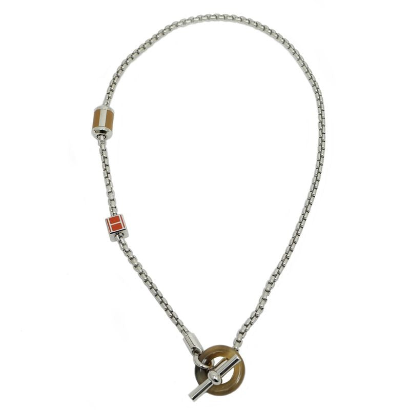 Hermes Meri Melo Necklace Buffalo Horn Metal Silver H Cube — view 2