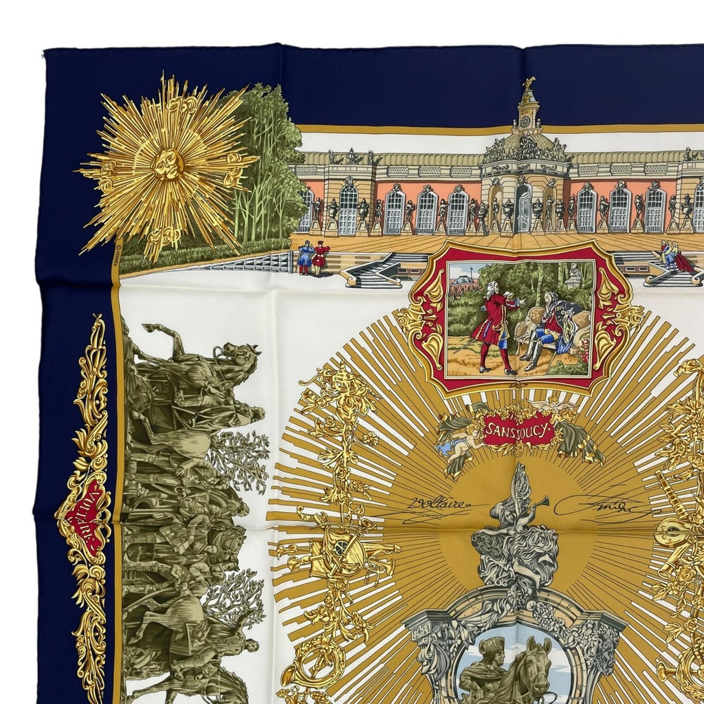 Hermes Scarf Silk Carre 90 Sanssoucy Palace Navy — view 2