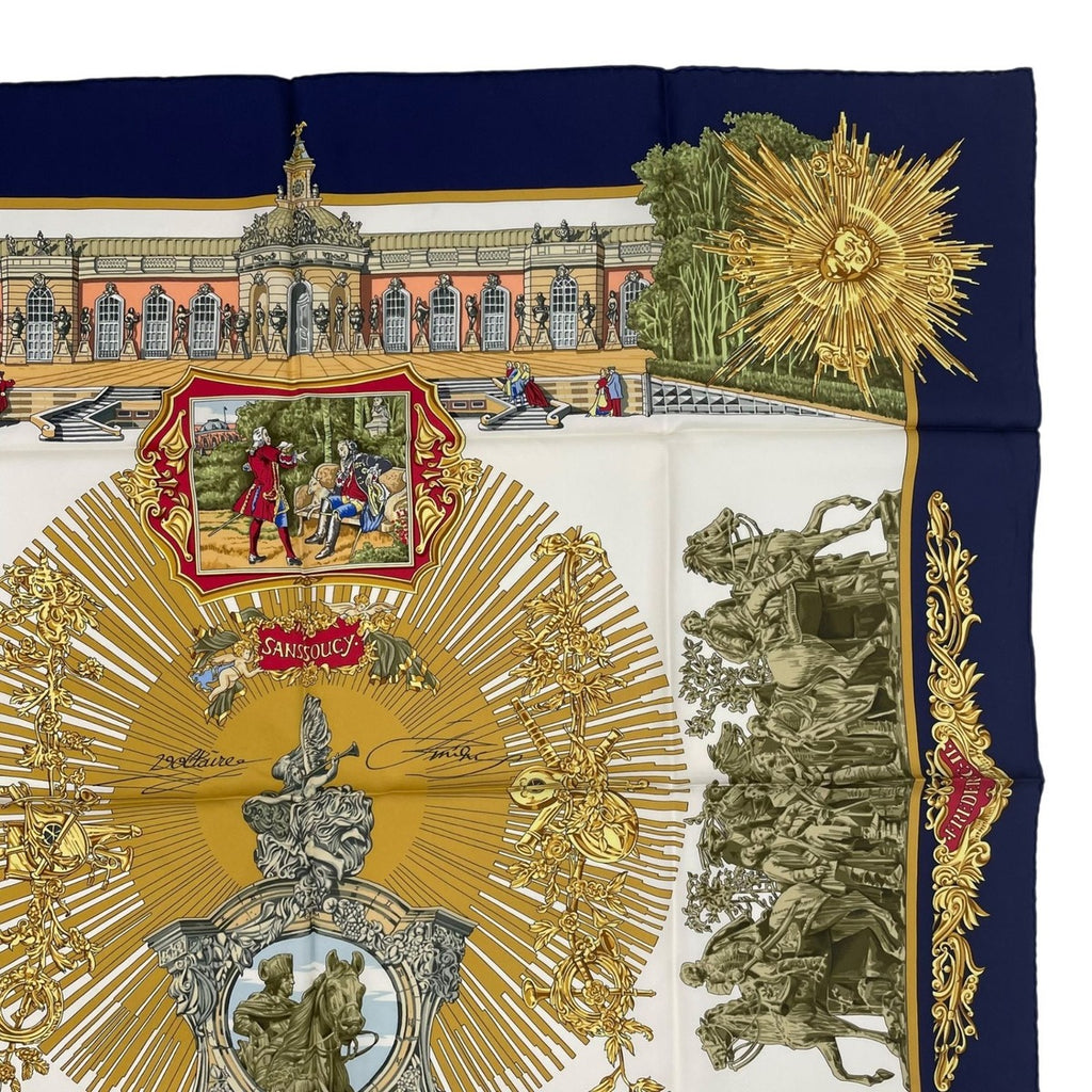 Hermes Scarf Silk Carre 90 Sanssoucy Palace Navy — view 3