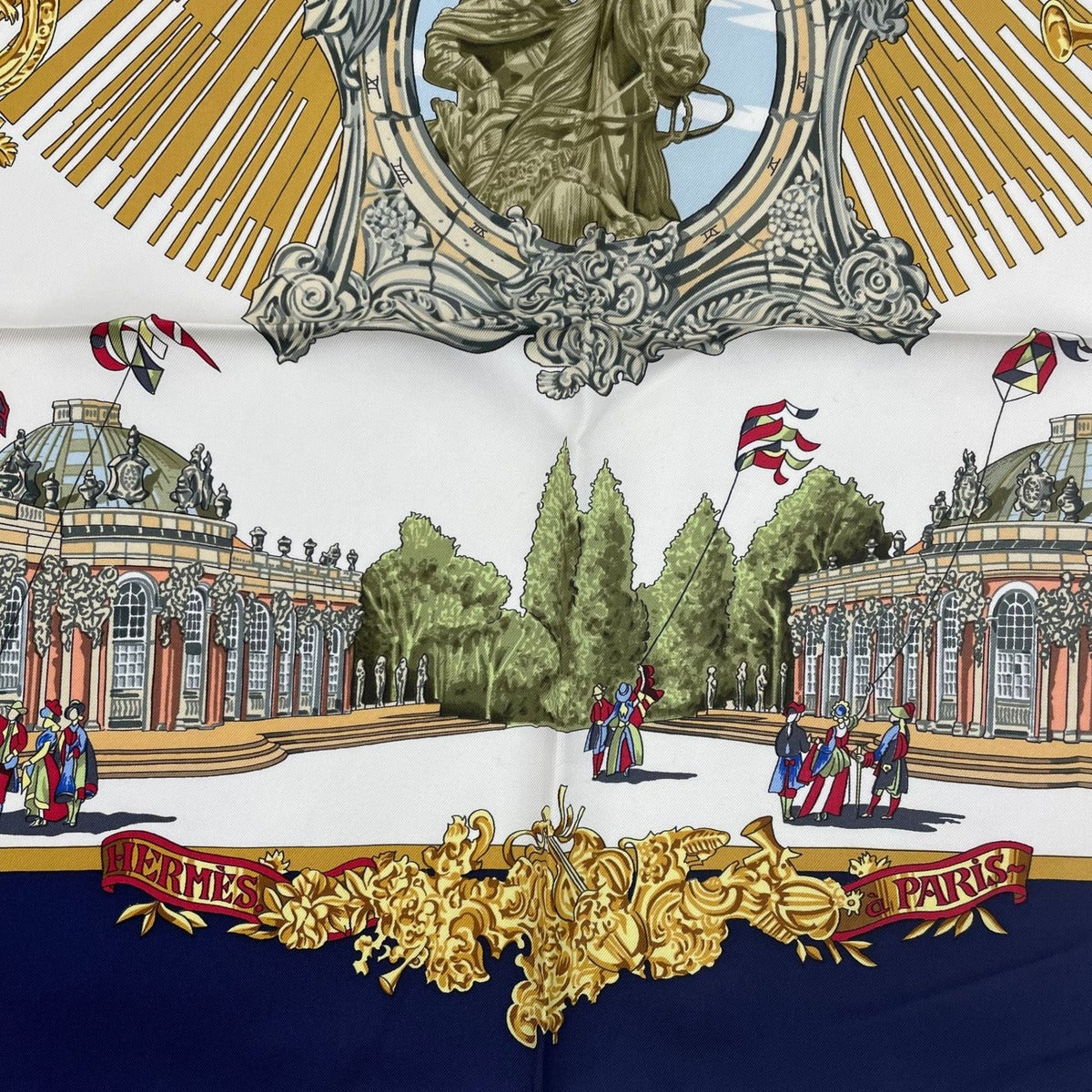 Hermes Scarf Silk Carre 90 Sanssoucy Palace Navy — view 7