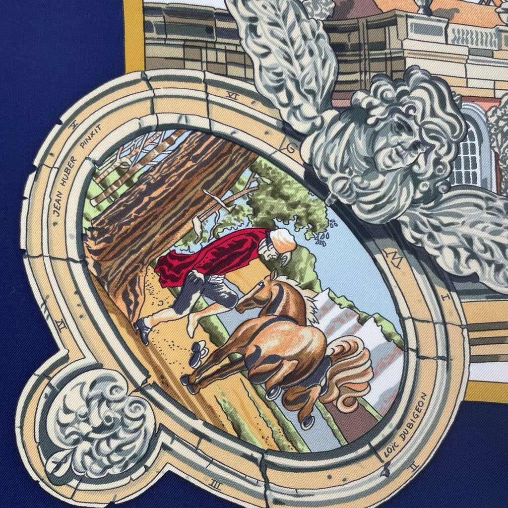Hermes Scarf Silk Carre 90 Sanssoucy Palace Navy — view 8
