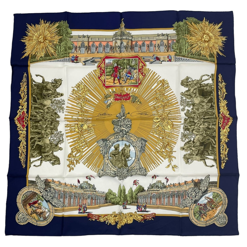 Hermes Scarf Silk Carre 90 Sanssoucy Palace Navy